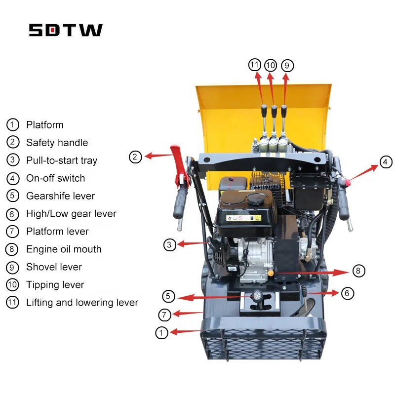 SDTW TD500L with Briggs Stratton gasoline Engine 500KG 800kg new Small mini dumper hydraulic dumper Crawler Dumper