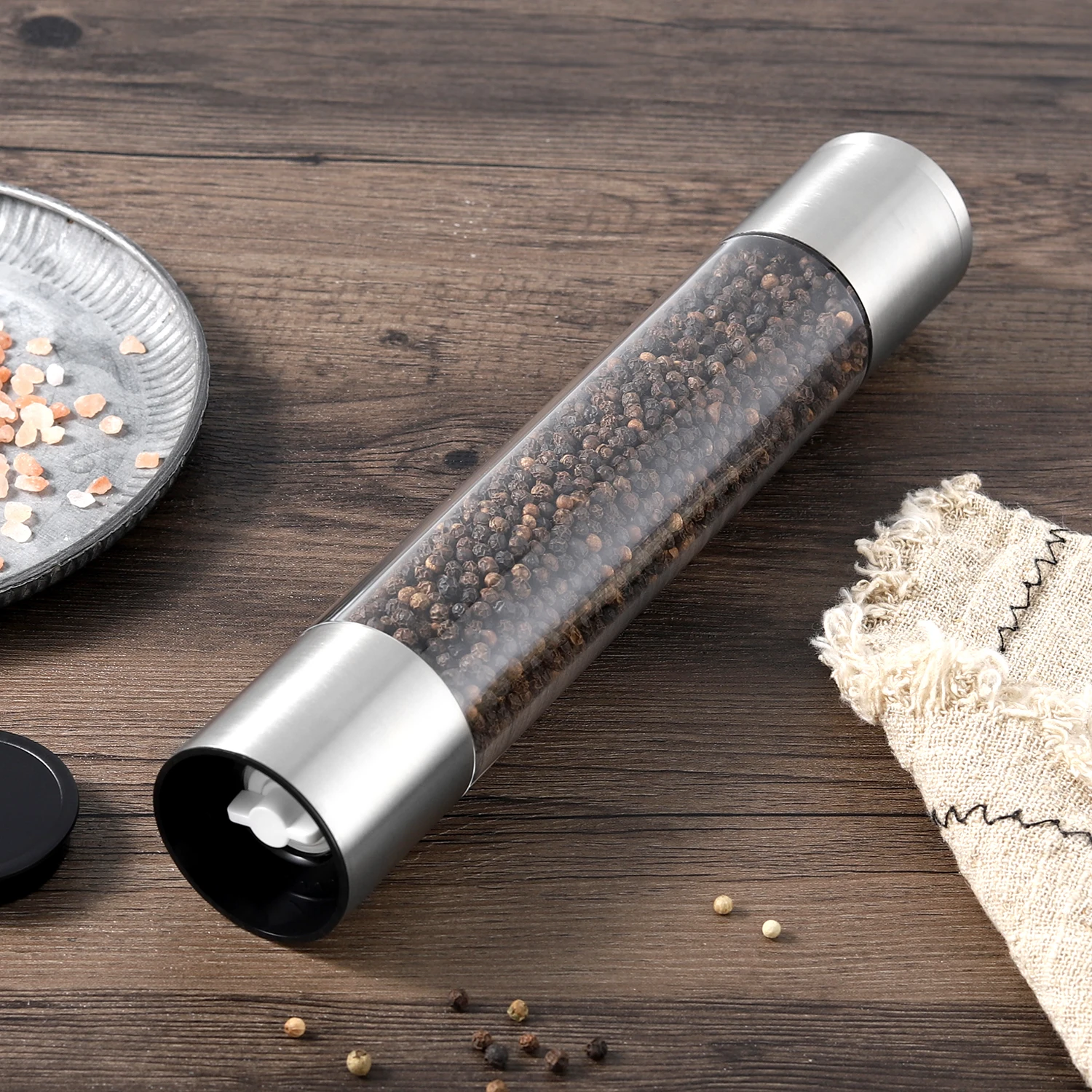 350ml Spice & Herb Mills Long Acrylic Jar with Ceramic Burr Stainless Steel Salt and Pepper Grinder Metal Material