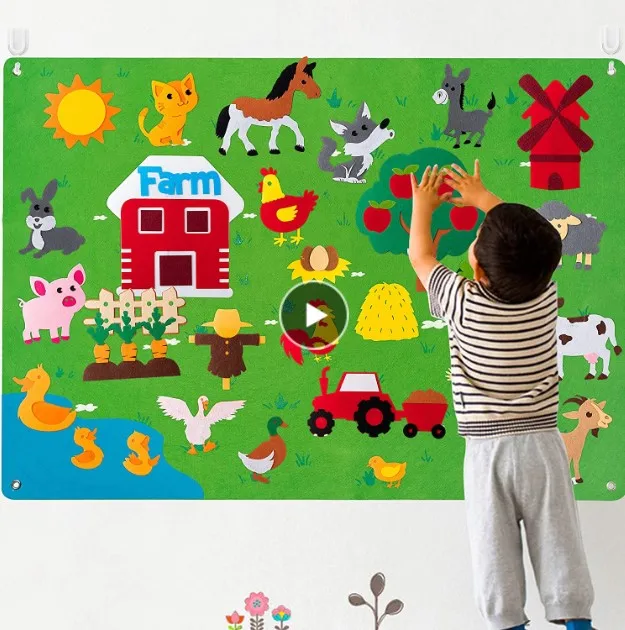 DIY Felt Board Toys Toddler Montessori Story Board Farm Animals Cartoon Pattern Wall Decoration Baby Early Learning Toys
