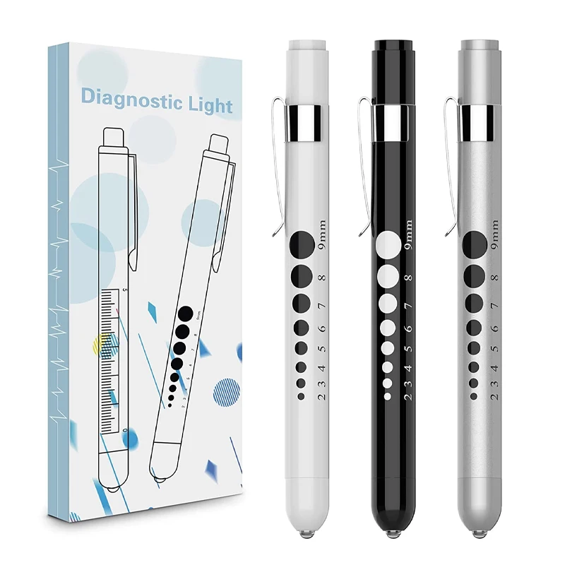 Nurses Pen Torch Light Medical Reusable flashlight LED Penlight with Pupil Gauge Nurses Pin Light