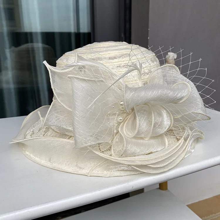 Ladies Lace Church Hat Elegant Bow Wide Brim Bucket Hats Kentucky Derby Fedora women Summer hat