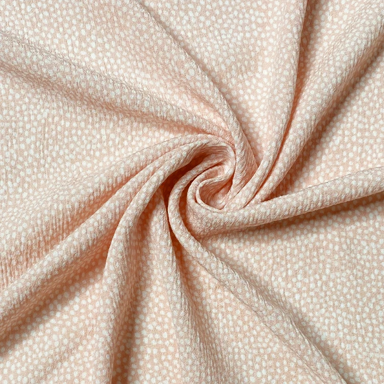 Harvest Light Weight Woven 100% Viscose  Yoryu Crinkle Tela Tecido Light Peach Color Dot Design Print Fabric for Garments