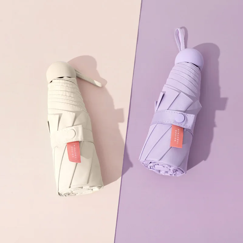 Sunday UV travel Portable super mini pocket compact capsule umbrella  five folding umbrella with case