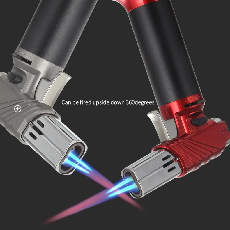 Gf908 custom logo double 2 metal focus fire blue flame gas torch lighter