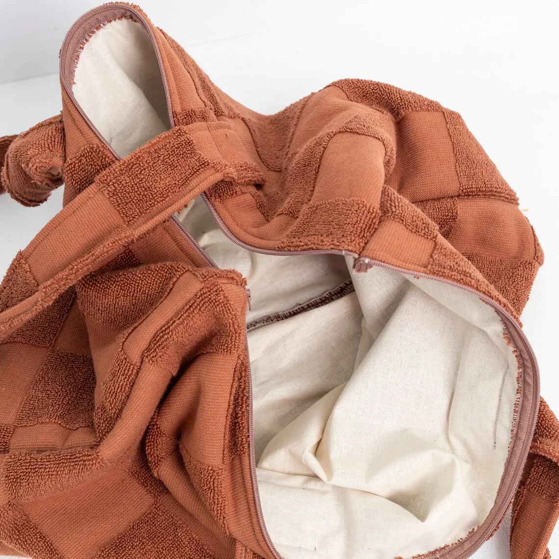 Large Women Custom Summer Terry Cloth Check Toweling Bag Gym Overnight Shoulder Beach Towel Tote Bags