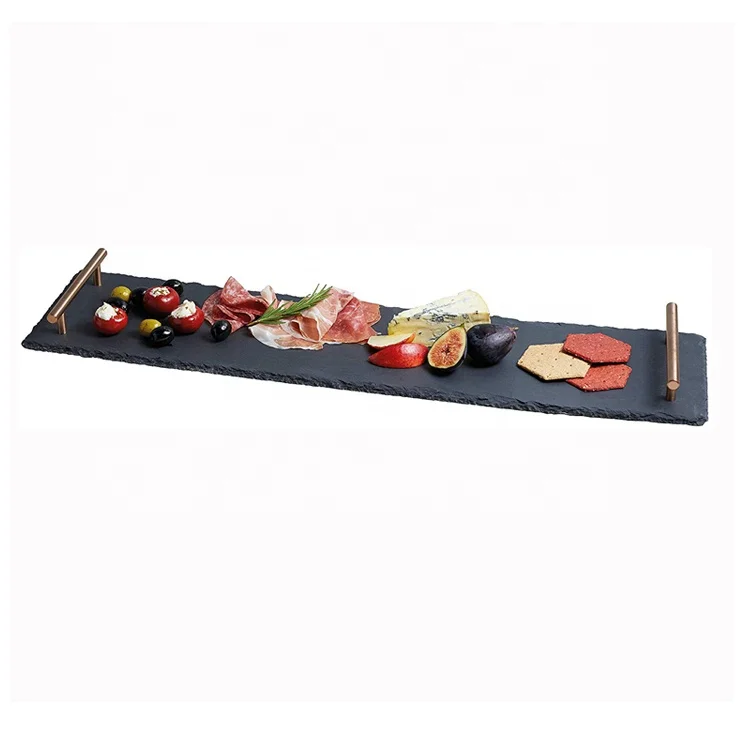 60*15cm export slate cheese board with metal handle serving tray