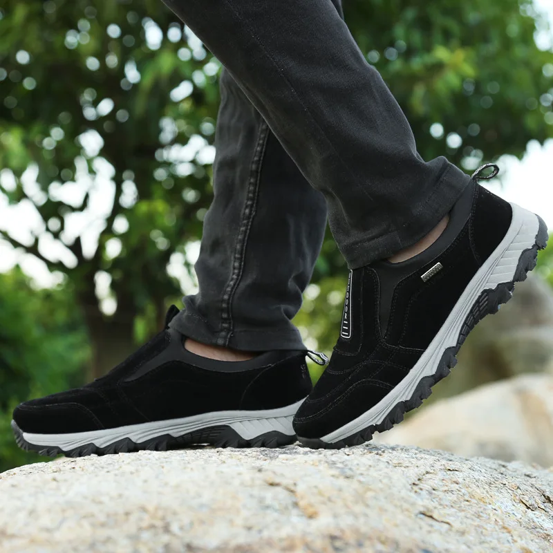 Уличная износостойкая походная обувь, мужская Нескользящая Водонепроницаемая дорожная обувь, туфли для отдыха, нескользящая Спортивная Мужская обувь в стиле ретро с мехом