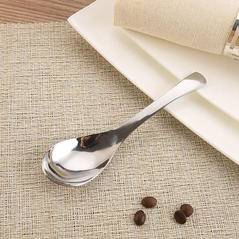 Wholesale Metal 304 Stainless Steel Curved Handle Round Bottom Ramen Soup Spoon Child Students Rice Spoon