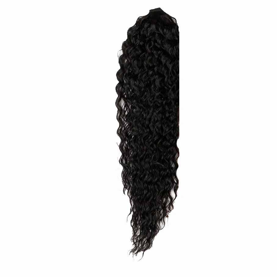 sleek quality wholesale cheap long loose deep wave elastics ties clip ladies ponytail hair piece for women synthetic extensions