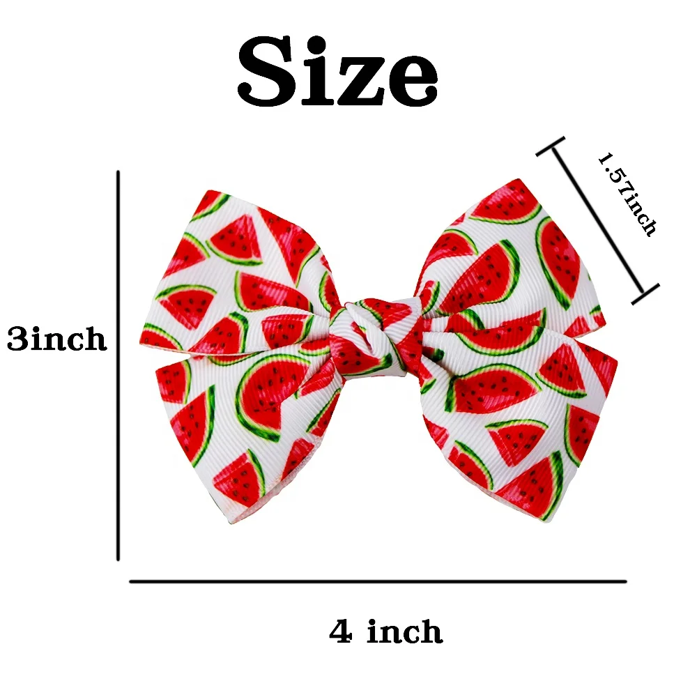 HCArtware Wholesale 6 PCS Cute Hair Bow Clips For Girls 4 inch Boutique Ribbon Watermelon Pattern Kids Hair Clips