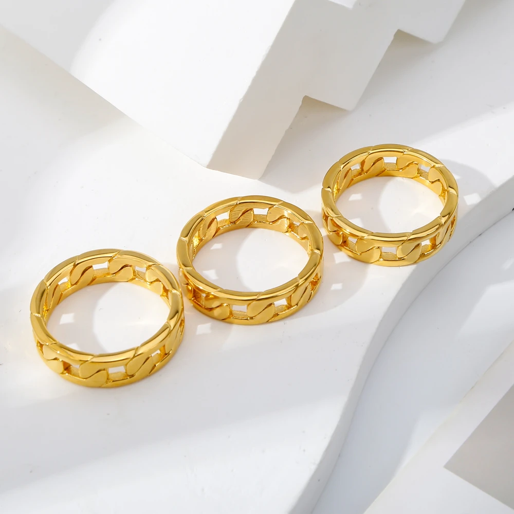 Hongtong Stainless Steel D1-19 Cuban Chain Design Hot Sale Wholesale Temperament Women Jewelry Rings