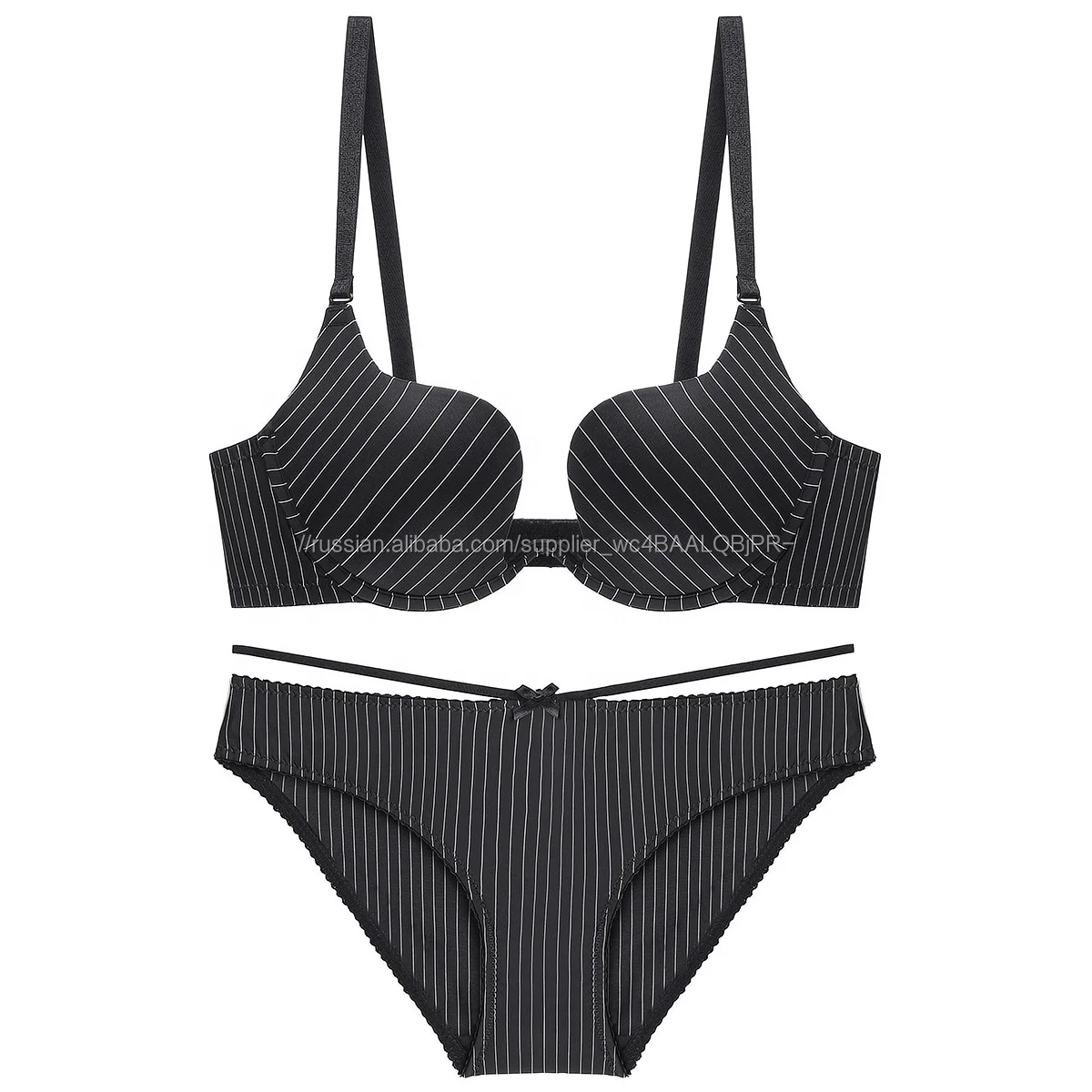 Deep U-Shaped Female Bralette Lingerie Push Up Seamless Striped Bra And Panty Set Custom Cotton Women Ladies Sexy Underwear Sets