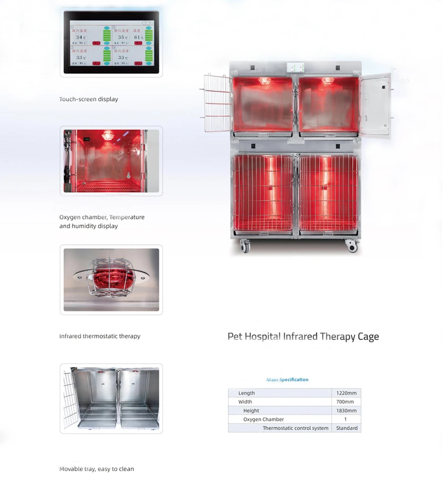 Stainless steel veterinary dog cat small animal oxygen  infrared physical therapy cage for Pet hospital clinic