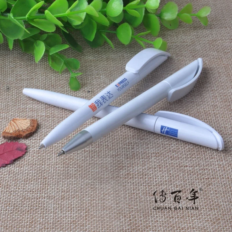 Высококачественная пластиковая белая шариковая ручка с пользовательским логотипом