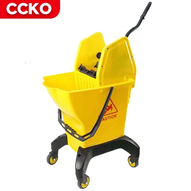 Restaurant Hotel Plastic Single Double Bucket Housekeeping Mop Bucket Wringer Trolley With Wheels Cleaning Cart Janitorial Cart