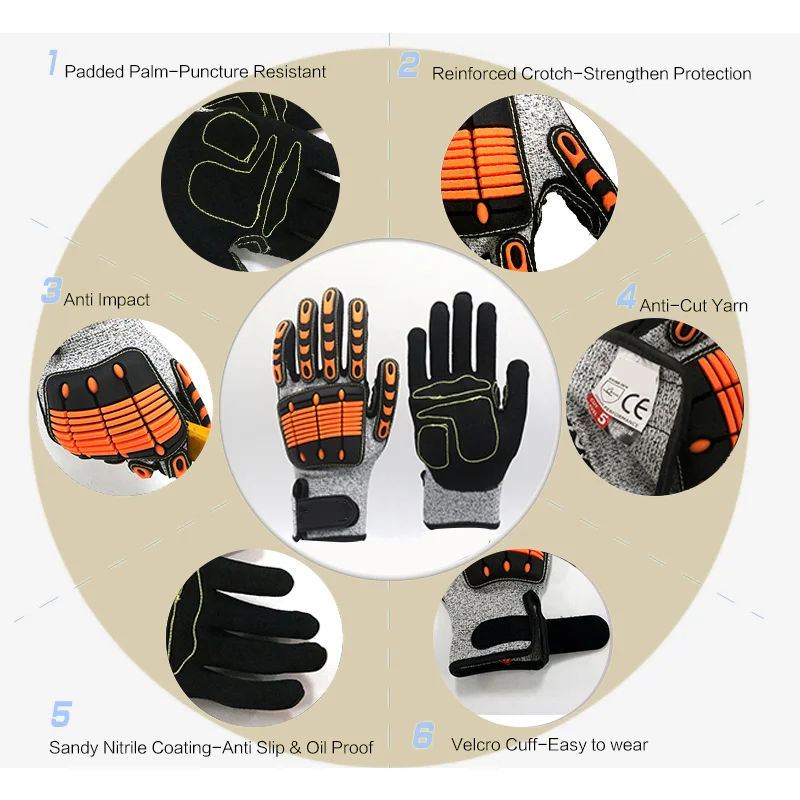 Anti Vibration Cut Level 5 Oilfield TPR Offshore Installations Protection Gloves Extreme Impact Resistant Oilers Work Gloves