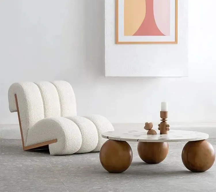 modern nordic living room furniture lambswool upholstery lounge chair wood boucle teddy fabric leisure chair
