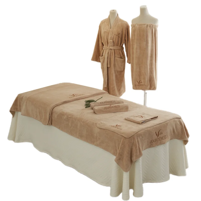 khaki Soft and Absorbent White Flannel Face Cloths for Salon 7pcs Microfiber robe Towels Set
