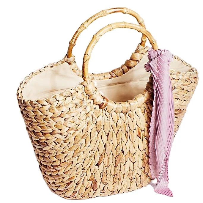 Best Selling Products Luxury Water Hyacinth Handbags Trapezium Shopping Bags For Ladies With Handles