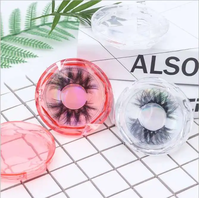 
Classic style private label eyelash vendor customized diamond circle plastic boxes 