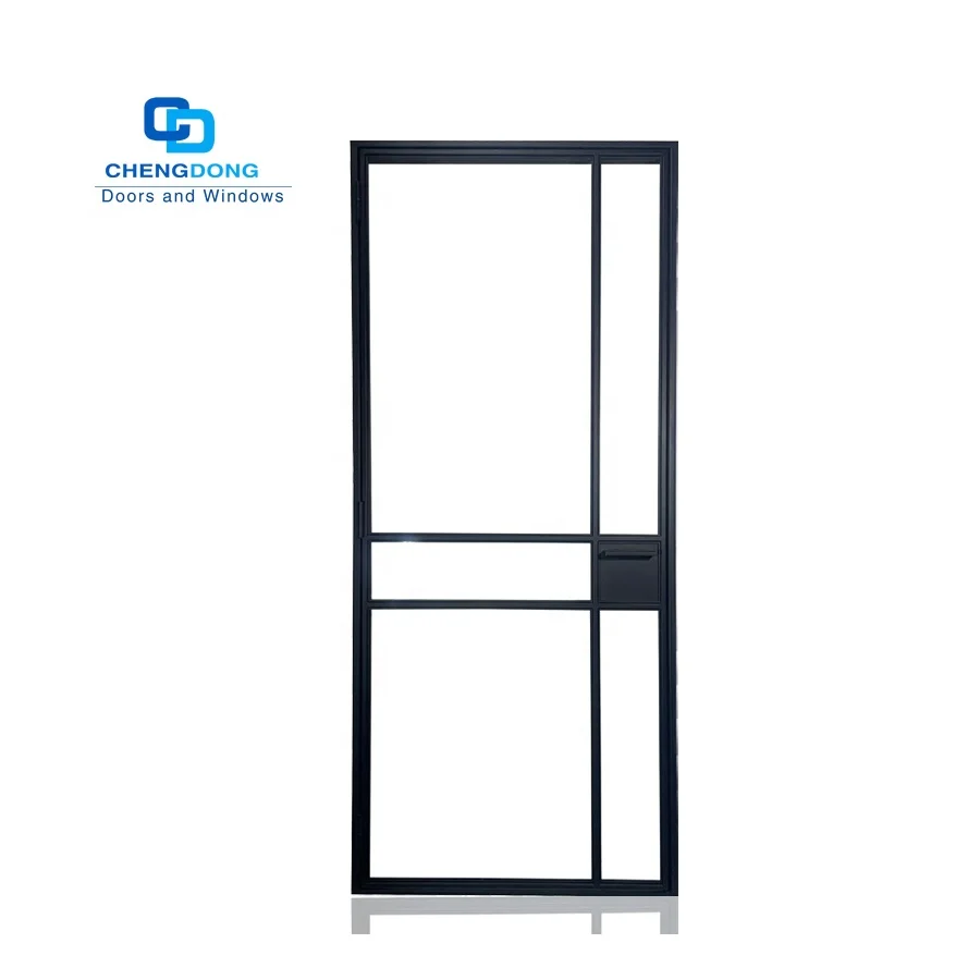 Modern Iron Metal Doors French Style Single Swing Prehung Front Patio Interior Exterior Entry Black Steel Glass Door