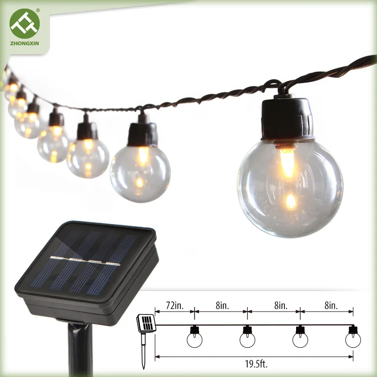 
20 Count Bulb Warm White LED Decorative Patio Lighting G40 Solar String Light Outdoor 