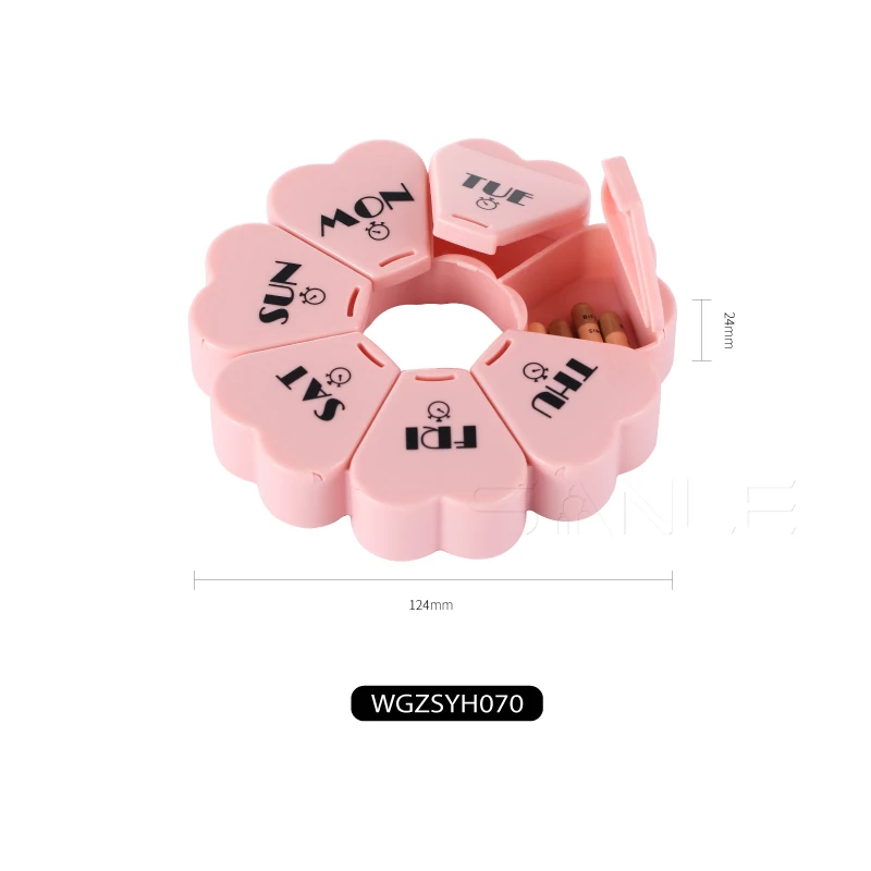 Portable plastic pill dispensing containers round weekly pill case custom  logo decorative unique pill box