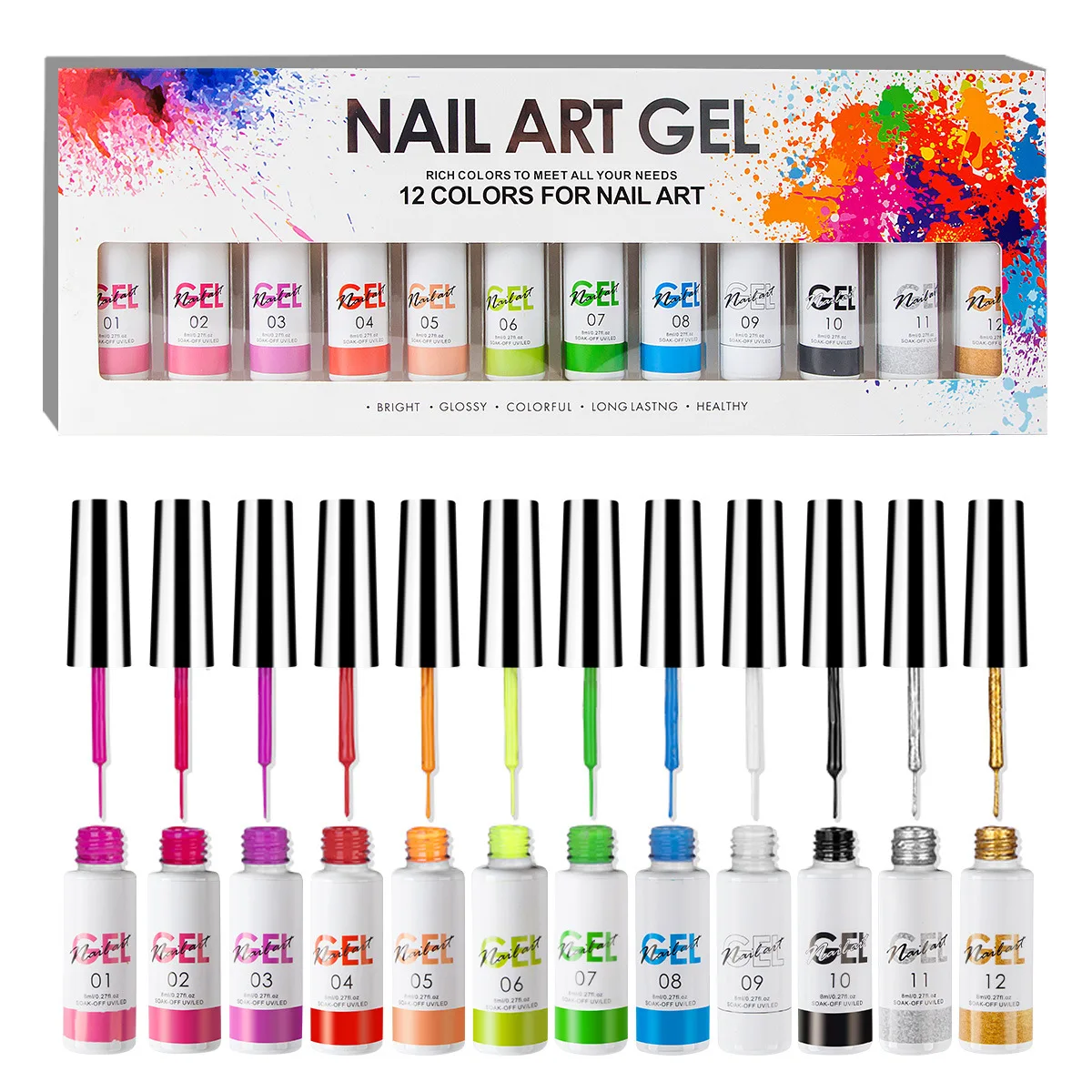 LED/UV Gel Liner Nail Art Nail paint Gel Liner Brush Art Painting Gel 12 Colors Set VIP