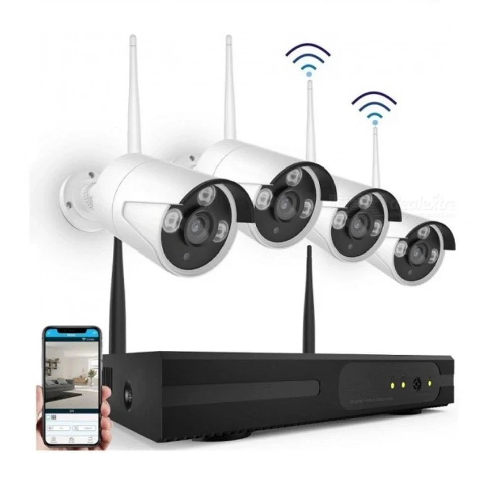 Wireless Security Camera System 4pcs WiFi H.265 PoE Bullet 1080P Cameras with Person Vehicle Detection for 24-7 Recording CC501