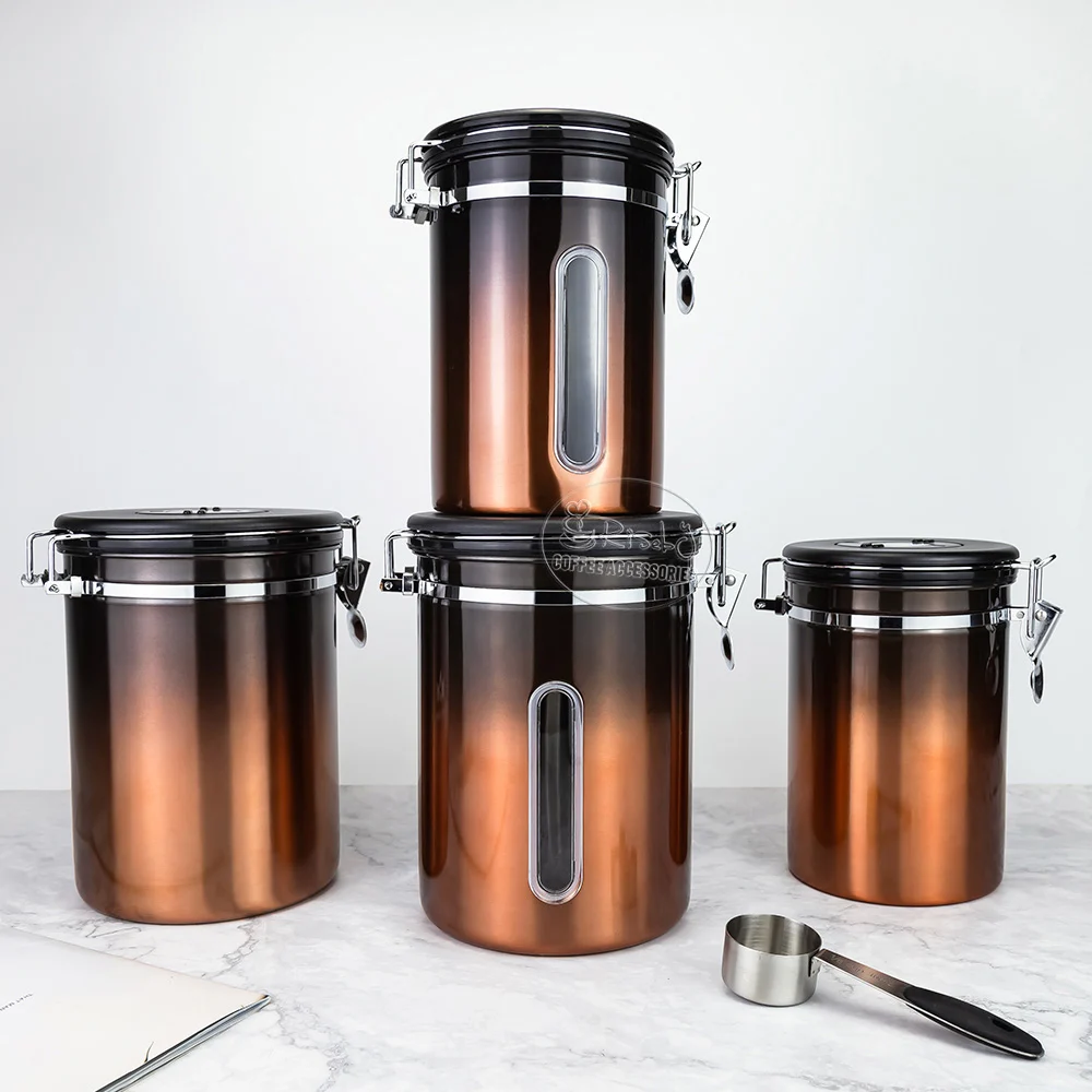 Extra Large Capacity 1kg 2800ml Coffee Canister Transparent Window Co2 Valve Vacuum Sealed Coffee Bean Container with 30ml Spoon