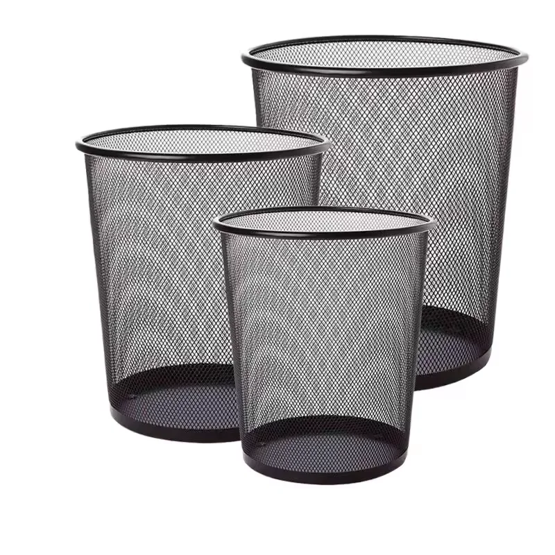 Paper Basket Trash Bin Round Metal Mesh Waste Bins Dustbin Wastebasket Garbage Bin Trash Can