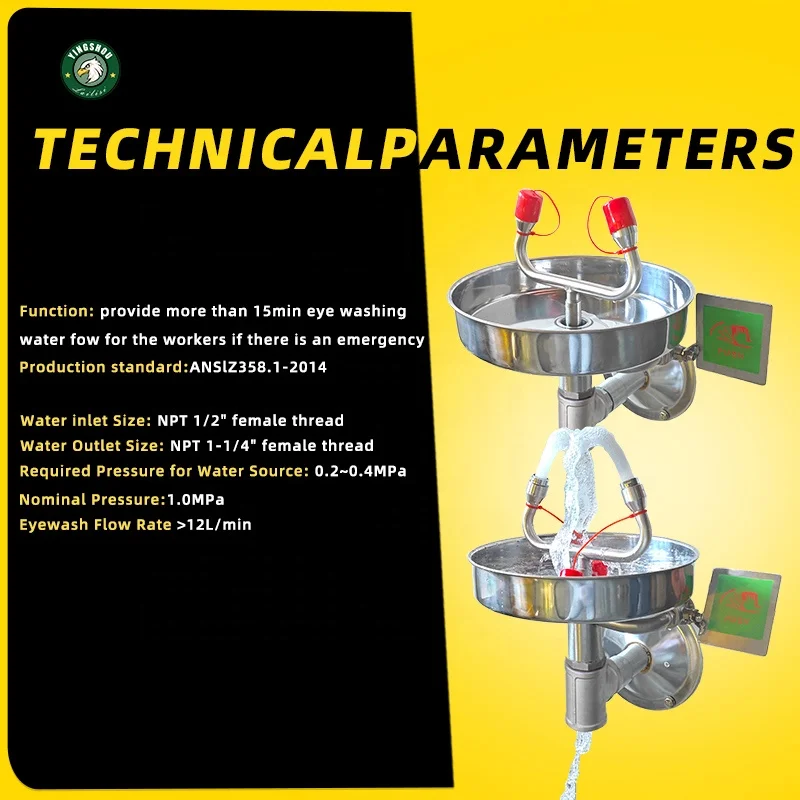 Pedestal Eyewash Station Wall Mounted Stainless Steel Emergency Eye Wash Station