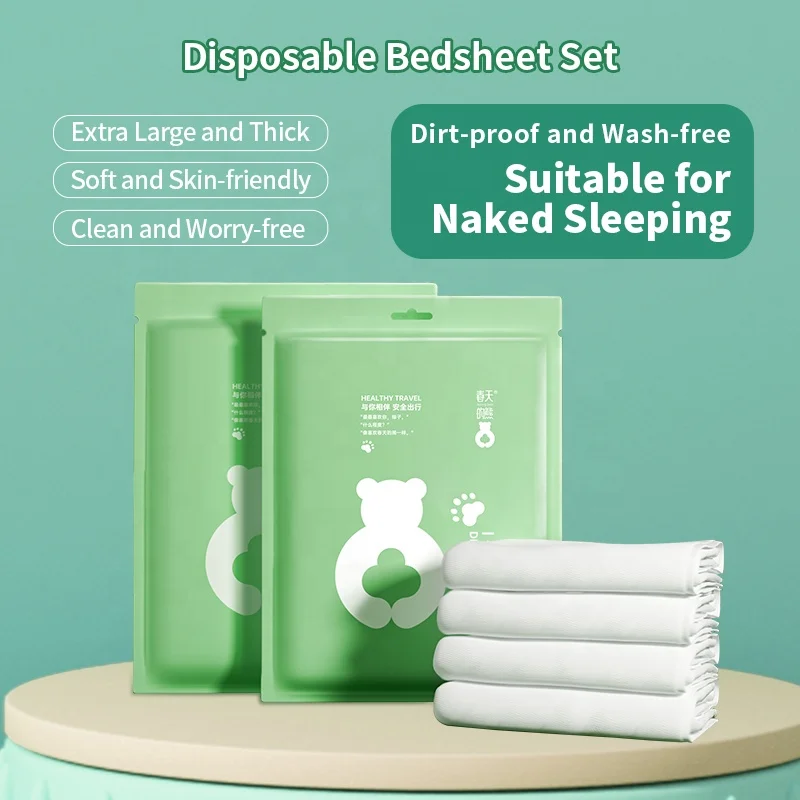 Travel Essential Hotel Bedding Mattress Set Disposable King Size Bedsheets Sets with Fitted Sheet