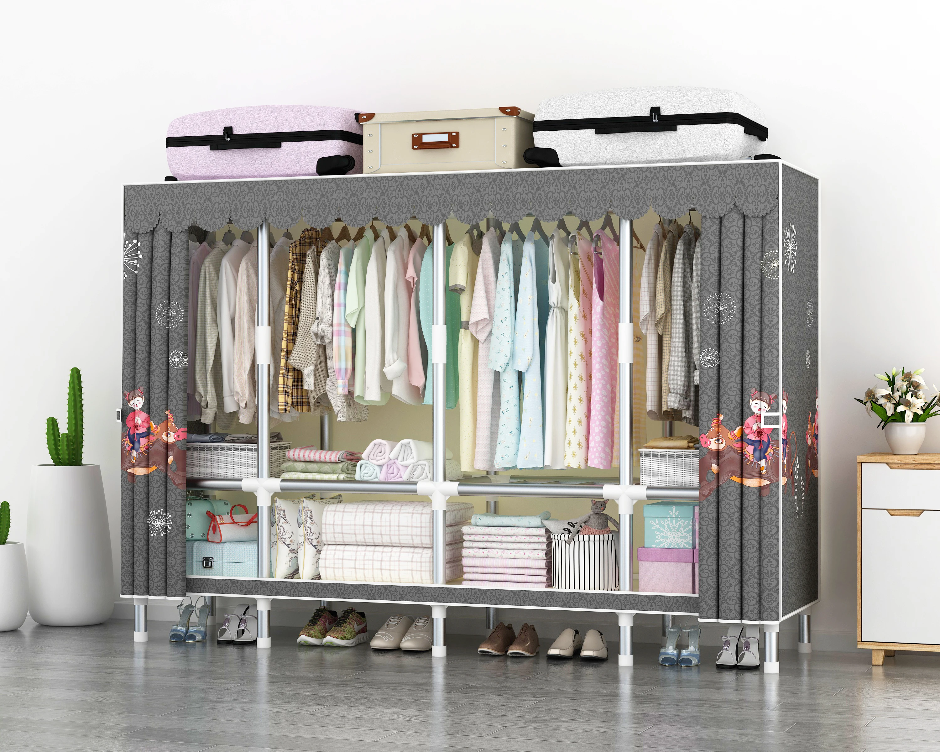 Factory Wholesale 205 cm Large Size Simple Steel Pipe Wardrobe for Clothes Storage with 25 mm Diameter  Steel  Tubes