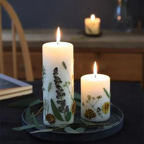 Huaming Multiple Sizes 2 inch Round Flower Stickers Columnar Candles Premium Outdoor Wedding White Soy Pastel Pillar Candle