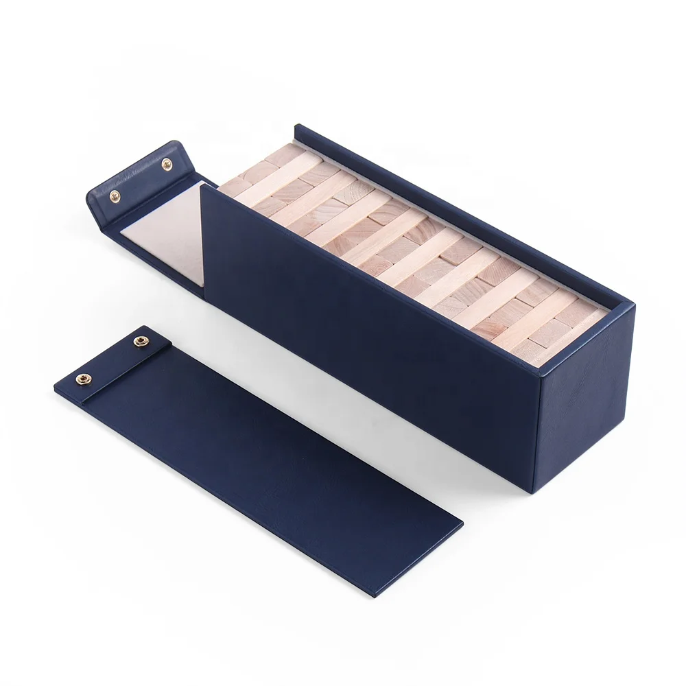 custom print 54 small wooden tumbling tower game for kids building blocks toy tumble tower with leather gift box