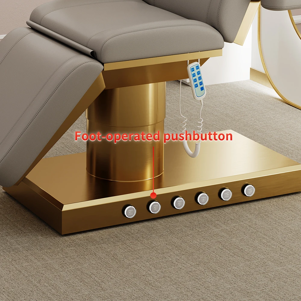 SONKLY Deluxe 3 Motor Stainless Steel Gold Coloured Base with Foot Control Beauty Bed Massage Table Treatment Bed