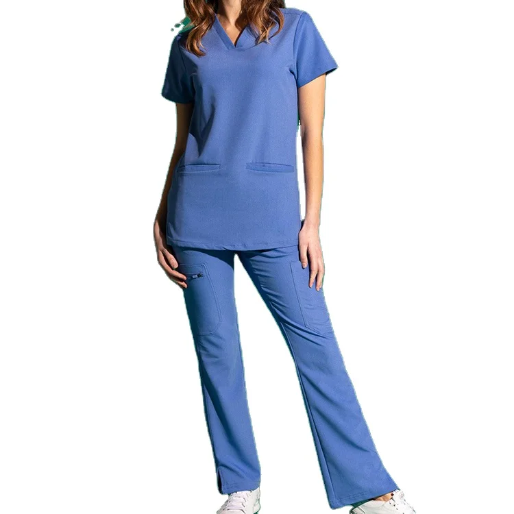 Fashion Custom Logo Short Sleeve Tops And Pants Nursing Scrubs Uniform Type Set Hospital Uniforms Scrubs For Doctor