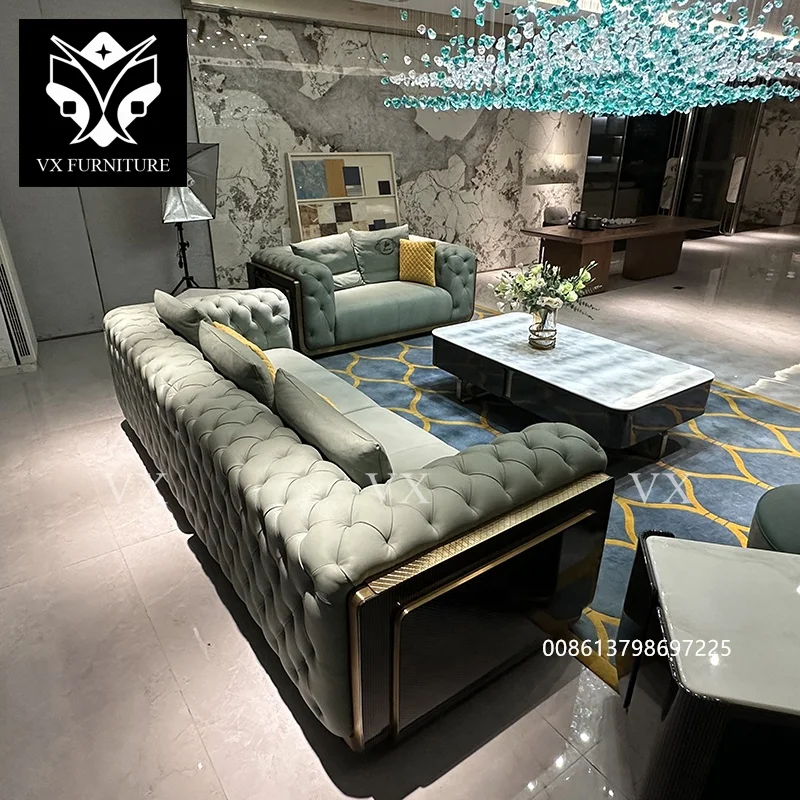 Custom Sectional Synthetic Leather Sofa Set Furniture Luxury White And Golden Beauty Salon Synthetic Leather Couch