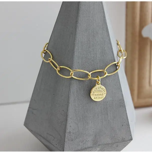 Korea S925 Sterling Silver Jewelry Bracelet geometric round brand chain bracelet