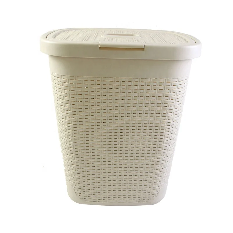45L Slim Laundry Hamper, Clothes Basket with Lid, Wicker Design 45x34x53cm