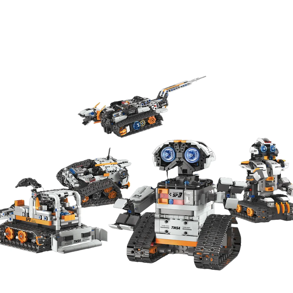 creative educational DIY small particle building block set 5 in 1 programming electric remote control robot brick build block