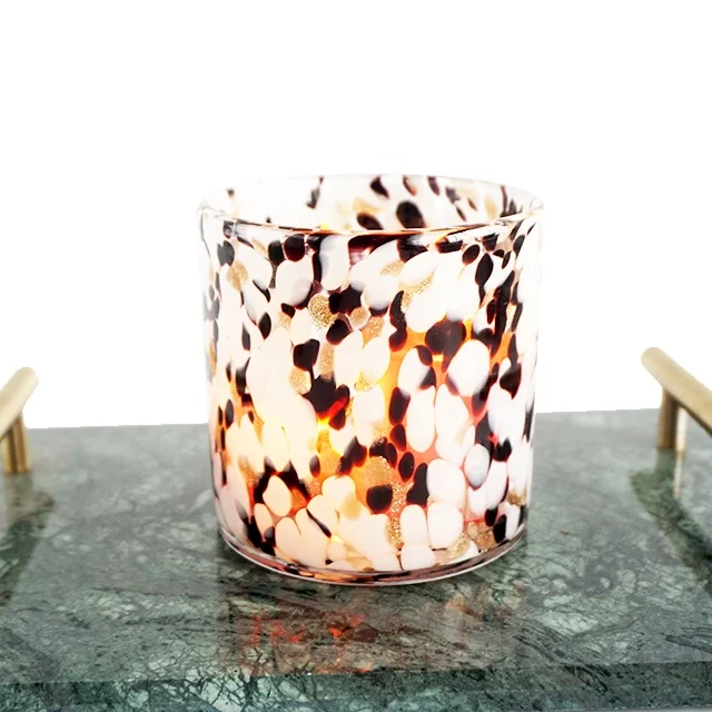 Wholesale Cheap Hand Blown Recycled Mexican Confetti Tumbler Glass Colored Candle Cup Candle Holders