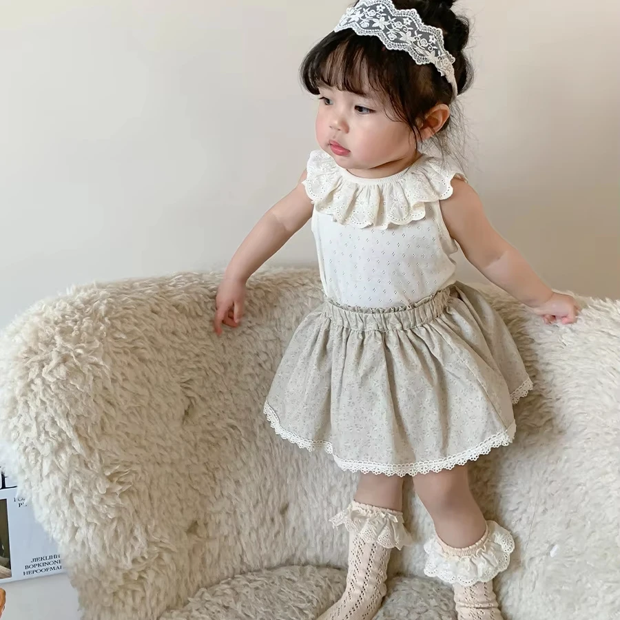 Korean style baby clothing sets for girls summer sleeveless baby clothes for girls wholesale lovely skirt and top set