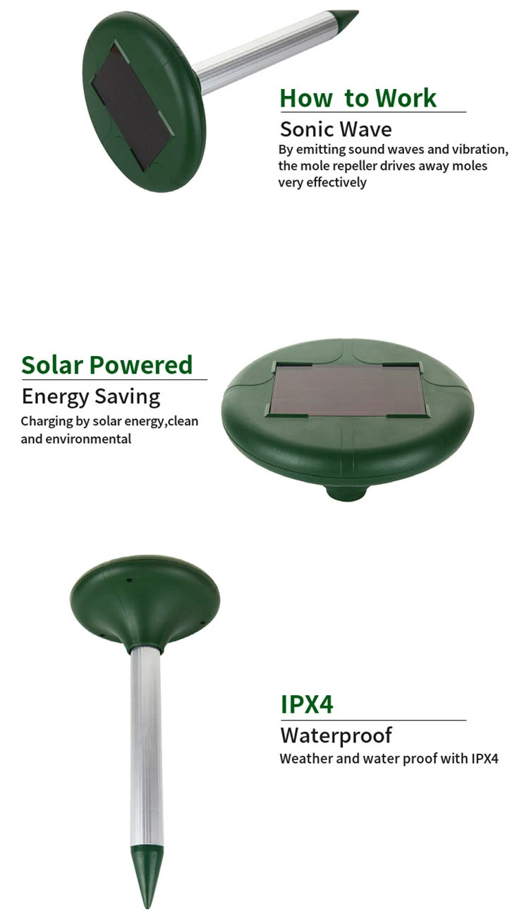 Solar Voice Control Sonic Mole Deterrent Spikes Snake Vole Gopher Repellent Groundhog Deterrent Vibration Stake for Lawn Yard