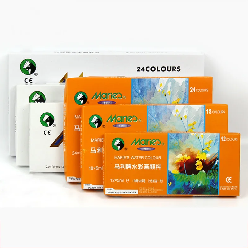 Maries 5ml 12ml 12/18/24/36 colors wholesale Aluminum Tube water Colour Paint Set