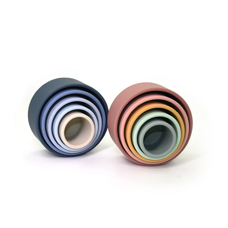 100% Organic Silicone Baby Soft Toys Sensory Silicone Educational Toys Round Shape Cup Teether Stacking Montessori Stackers Toy