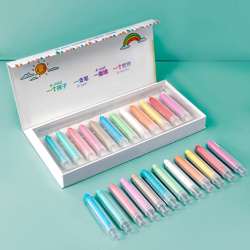 Wholesale Multi 12 Colors Kids Sidewalk Drawing Art White School Markers Paint Brush Chalk