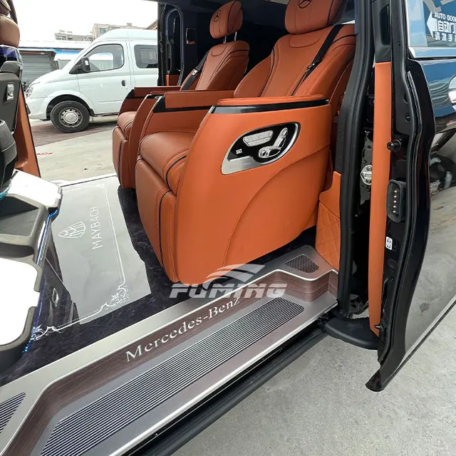 Upgrade the appearance of V-class cars install aluminum alloy side pedals modify peach wood style foot guards