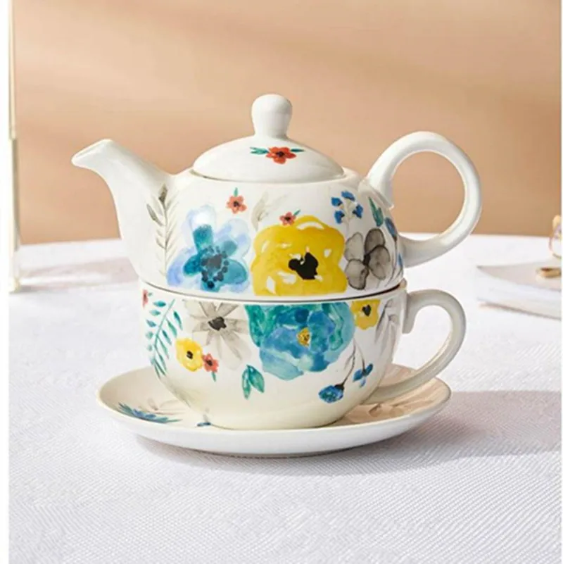 420ml Modern Turquoise Design Tea One Set Hand Painted Black Porcelain China Ceramic Teapot Box Stocked Filter Coffee Drinkware